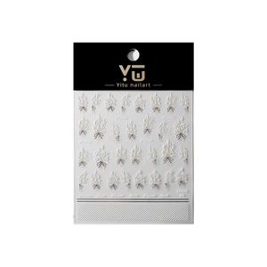 Autocollants nail art 3D avec bouquets de fleurs blanches et nœuds noirs YT4140