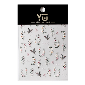 Stickers ongles 5D gaufrés avec papillons dorés et motifs floraux blancs élégants