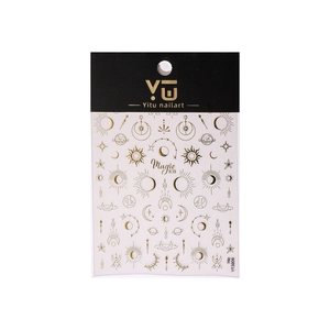 Gold foil magic celestial nail stickers featuring sun, moon, and stars patterns YT3806