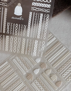 Autocollants 5D gaufrés pour ongles avec motifs de pull d'hiver et textures de tricot