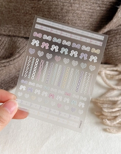 Adesivi per unghie 3D dettagliati con fiocchi, cuori e motivi a maglia YT4423