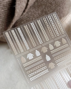 Autocollants à ongles relief 5D avec motifs de tricot d'hiver et textures gaufrées