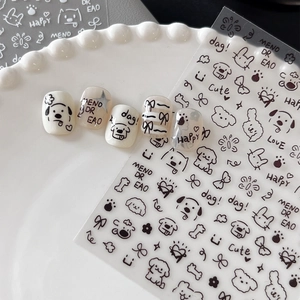 Cartoon Cartoon Nail Stickers Hand Drawn Style Animal Bow Flower Pattern Self Adhesive Nail Art Decor Decals For Women