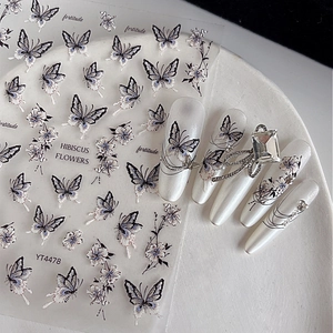 5D Embossed Nail Art Stickers Butterfly Hibiscus Flower Design Self-Adhesive Manicure DIY Decals For Women Nail Decoration
