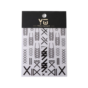 Lace and rivet style nail stickers with black grid patterns and silver accents model YT4059