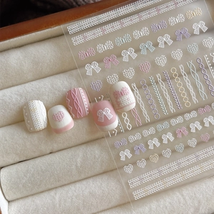 Adesivi per Unghie con Trama in Maglia a Rilievo 3D Decalcomanie per Manicure a Forma di Cuore e Fiocco Decorazione per Unghie