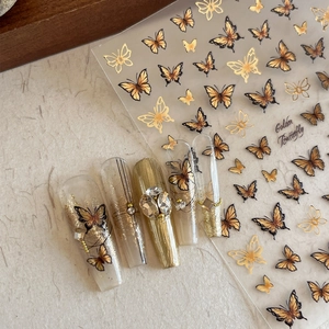 Gold Embossed Butterfly Nail Stickers 3D Relief Hollow Out Adhesive Decals Elegant Butterfly Nail Art Decoration For Women