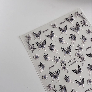 Embossed butterfly and hibiscus flower nail art stickers with embroidery texture