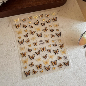 Golden butterfly 3D embossed nail art stickers with metallic hollow designs YT4390