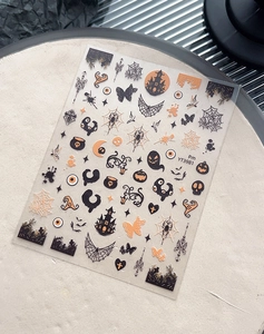 Close-up of Halloween nail stickers YT3981 with pumpkin, bat and ghost motifs