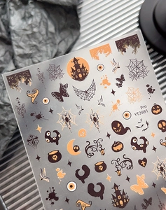 Detailed view of Halloween nail art stickers with ghosts and castles on YT3981 sheet