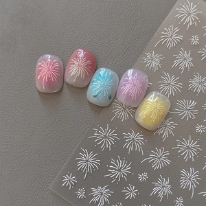 3D Embossed White Firework Nail Stickers Fine Line Self Adhesive Nail Art Decals For DIY Manicure Women Decoration YT4476