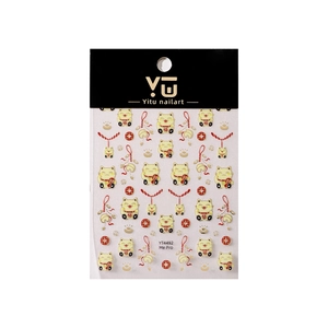 Japanese Maneki-neko gold foil nail art stickers with fortune cat and lucky charms