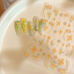 Adesivi per Unghie in Rilievo 3D Design Cinese Fiori Gialli Nappa Adesivo Decalcomanie per Nail Art Decorazione Fai da Te Donna