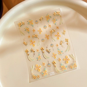 Adesivi per unghie 3D a rilievo con motivi floreali e nappe dorate