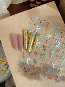 Detail of YT4378 gold lotus nail stickers with traditional Chinese clouds and floral patterns