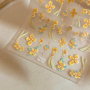 Adesivi per unghie 3D a rilievo YT4554 con fiori dorati e decori stile vintage