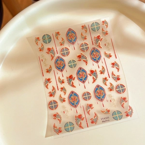 Goldfisch und Glückslaterne Nagelkunst Aufkleber mit traditionellen chinesischen Motiven