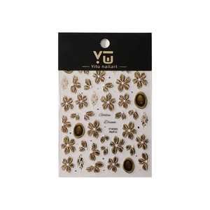 Yitu Golden Dream nail stickers featuring embossed flowers and dark jewel patterns