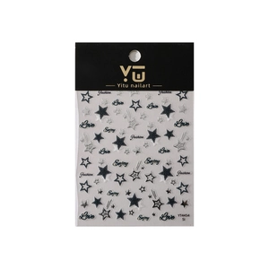 Autocollants à ongles étoiles argentées avec motifs creux et texte mode pour nail art