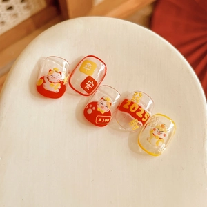 2025 Year of the Horse Lucky Cat embossed nail art stickers with festive Chinese New Year patterns