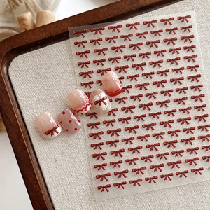 3D Embossed Red Bow Nail Stickers Self-Adhesive Mini Ribbon Tie Nail Art Decorations For Women DIY Manicure Decals