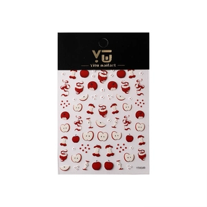 Stickers à ongles 3D en relief avec pommes rouges mignonnes et motifs de fleurs blanches