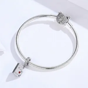 S925 sterling silver snake chain bracelet with sparkling cat clasp and love letter charm
