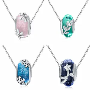 S925 Sterlingsilber Ganzjahres-Glasperlen mit Blumen- und Sternenmotiven für Armband