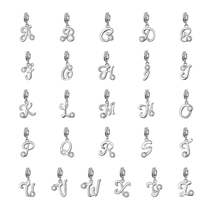 Alphabet Initial Letter Pendant Charm 925 Sterling Silver Sparkling Cubic Zirconia Platinum Plated Jewelry Accessory