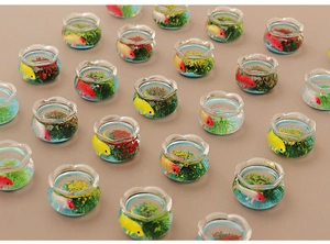 Miniature glass fish tank models with colorful fish and aquatic plants for dollhouse decor