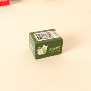 Miniature green shipping box toy with happy rabbit illustration and 4x3x2.5cm dimensions
