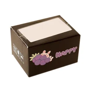 Miniature black dollhouse delivery box with purple happy rabbit and grape cartoon prints