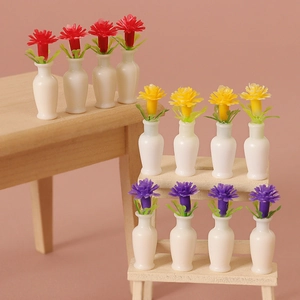 Dollhouse Miniature Flower Vase Simulation Carnation Potted Plant Model For DIY Creative Scene Table Decor Ornaments