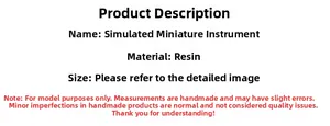 Detailed technical specifications and handmade disclaimer for resin miniature instruments