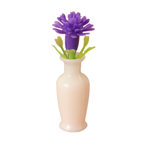 Miniature dollhouse purple flower in white vase for creative desktop DIY decorations