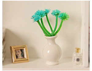 Miniature white ceramic vase with green faux flowers for dollhouse micro landscape decor