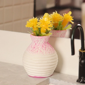 Miniature white ceramic vase with yellow daisies for dollhouse DIY bathroom decor