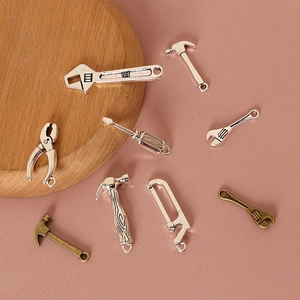 Miniature dollhouse alloy tool charms including wrench and hammer for DIY jewelry making