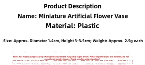 Detailed specs for miniature dollhouse vases, plastic material, 1.4x3.5cm size