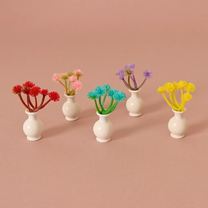 Miniature colorful flower pots in white ceramic vases for dollhouse micro landscape decor