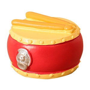 Miniatura de tambor tradicional chino rojo de resina con baquetas para decoración
