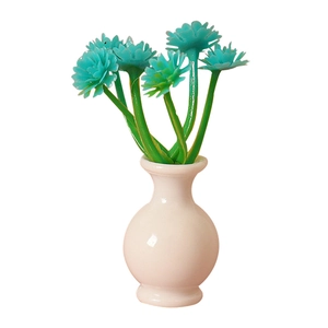 Miniature dollhouse green potted plant with a white round ceramic flower vase model