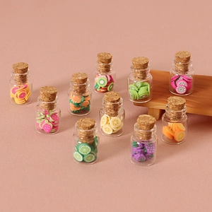 Miniature Glass Bottle With Cork Stopper Simulation Fruit Slices Polymer Clay For Dollhouse Decor DIY Craft Desktop Ornament