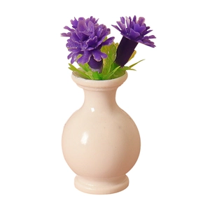 Miniature dollhouse ceramic vase with purple flowers for decorative DIY dioramas