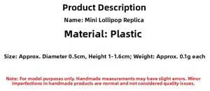 Detailed size chart for simulation mini lollipops showing 0.5cm diameter and 1.6cm height