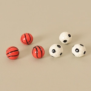 Miniature resin sports balls set with basketball and soccer ball designs for dollhouse DIY