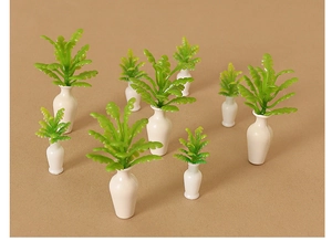 Miniature dollhouse potted plants with white vases and green resin leaves for desk decor