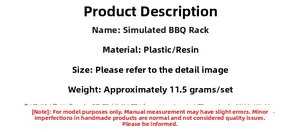 Detailed specs for dollhouse miniature BBQ grill model made of plastic and resin