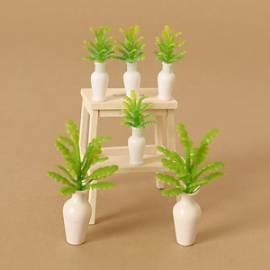 Miniature Dollhouse Potted Plants Artificial Greenery Model With White Vase Plastic Resin DIY Fairy Garden Desktop Home Ornament